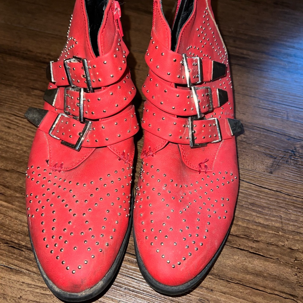Red Western Studded Booties
